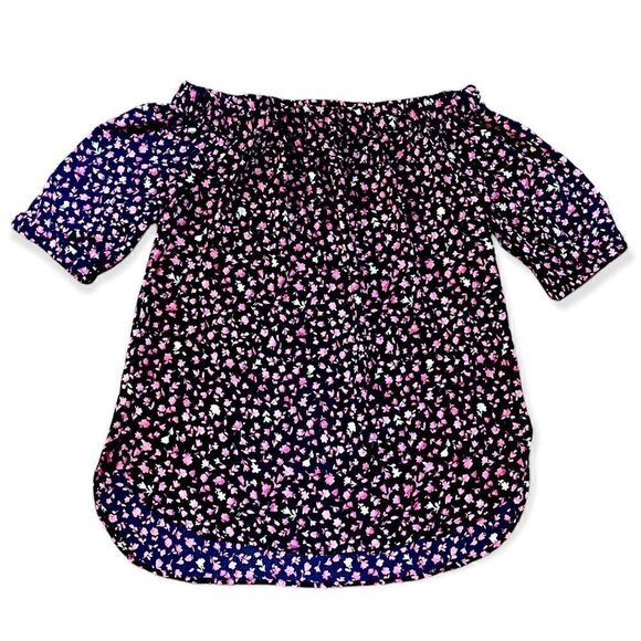 Michael Kors Floral Off-Shoulder Blouse - Black and Pink - Picture 7 of 9